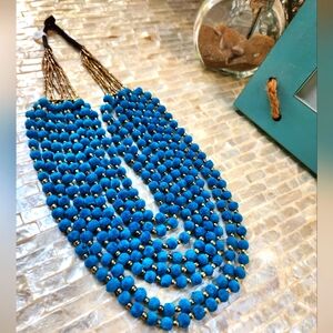 Blue Felt Beads and Goldtone Beaded Necklace